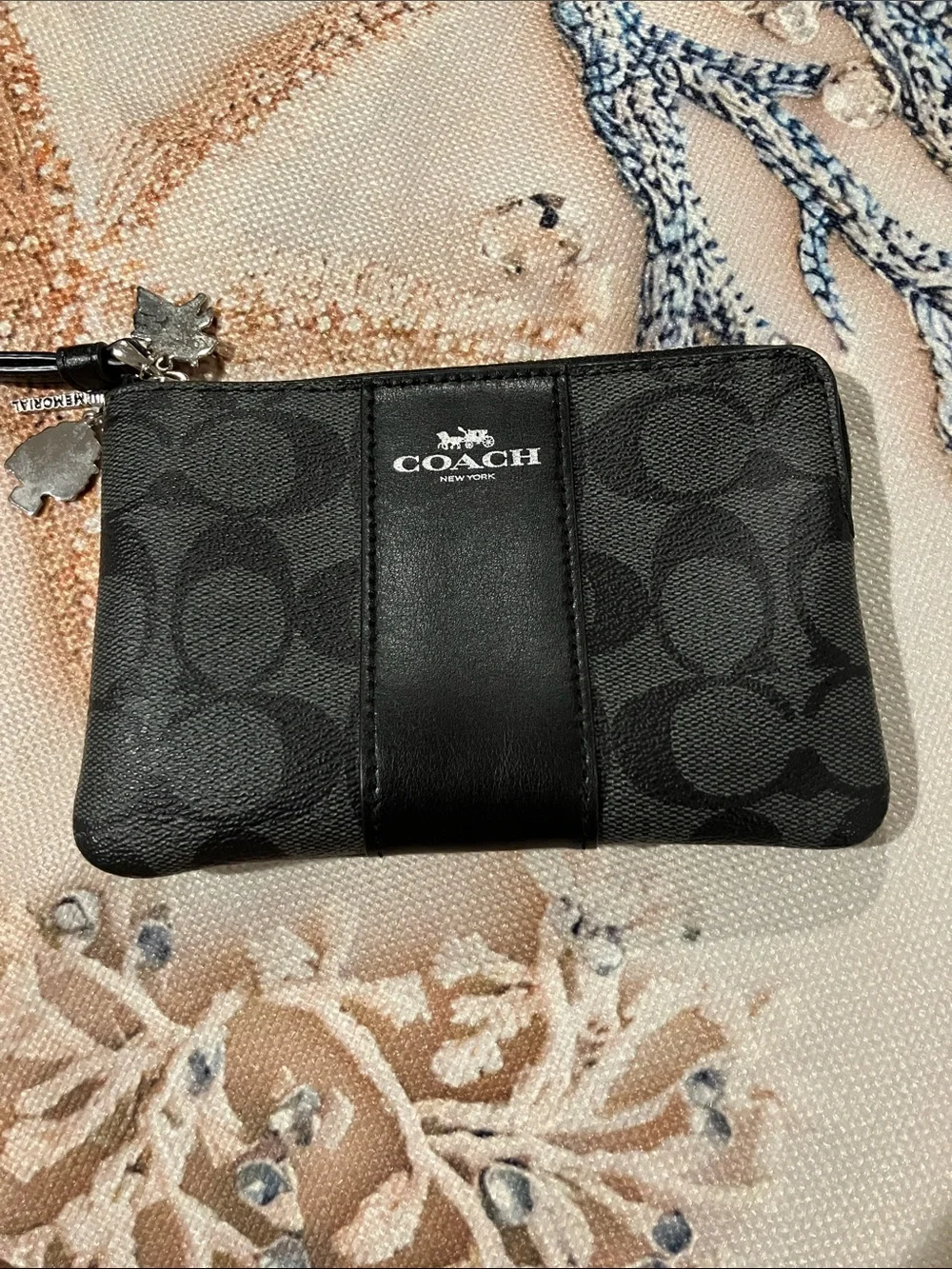 Coach Black Signature Zip Wristlet